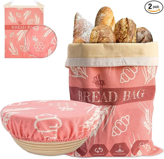 Beeswax Bread Bags with 10'' Reusable Bowl Covers for Homemade Bread, Extra Large Reusable Beeswax Bags Set for Storage Sourdough,Large Capacity Breads Storage Bag to Keep Fresh (Pink, 1 Pack)