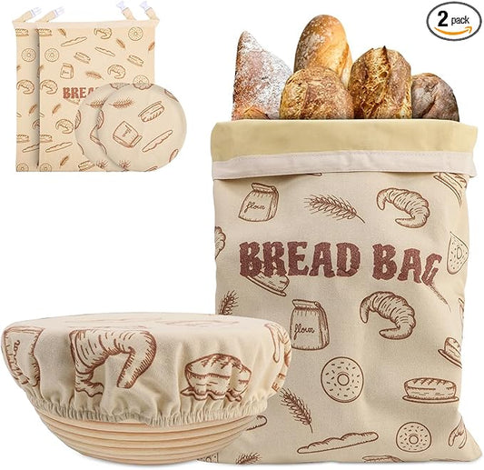 2 Pack Beeswax Bread Bags with 10'' Reusable Bowl Covers for Homemade Bread, Extra Large Reusable Beeswax Bags Set for Storage Sourdough,Large Capacity Breads Storage Bag to Keep Fresh (Yellow)