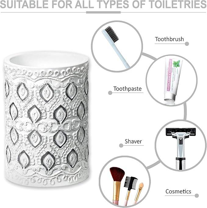 Zahari Home 4pc Monaco Stylish Bathroom Accessories Set Soap and Lotion Dispenser, Tumbler, Tooth Brush Holder and Soap Dish Modern Classic Luxury Contemporary Decor Unique Design Modern Bath Set