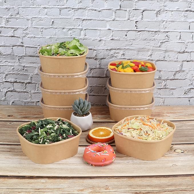 25 oz Disposable Kraft paper bowls with lids, Food containers Soup Bowls Party Supplies Treat Bowls 50 Pack