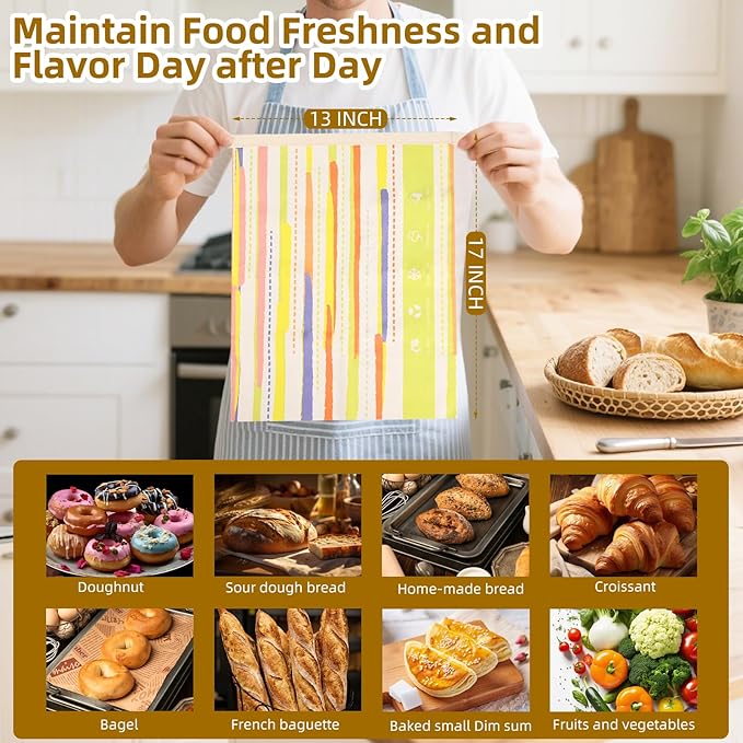 XL Beeswax Bread Bag 2-Pack for Sourdough & Homemade Bread | Reusable Cotton Linen Food Storage with Natural Beeswax Lining | Keeps Fresh, Easy to Clean (17x13 Inches)