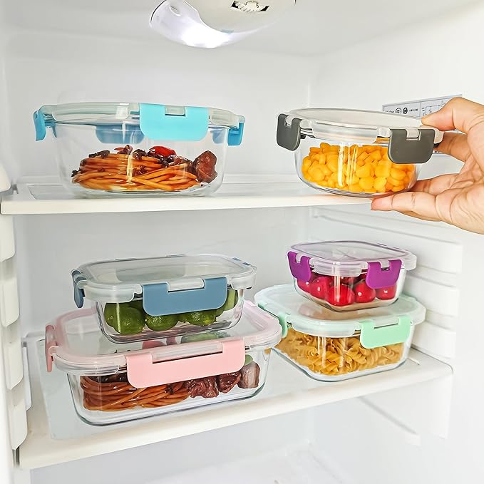 12 Pack Glass Food Storage Containers Set, Glass Meal Prep Containers with Lids, Airtight Lunch Containers, Dishwasher Safe, purple