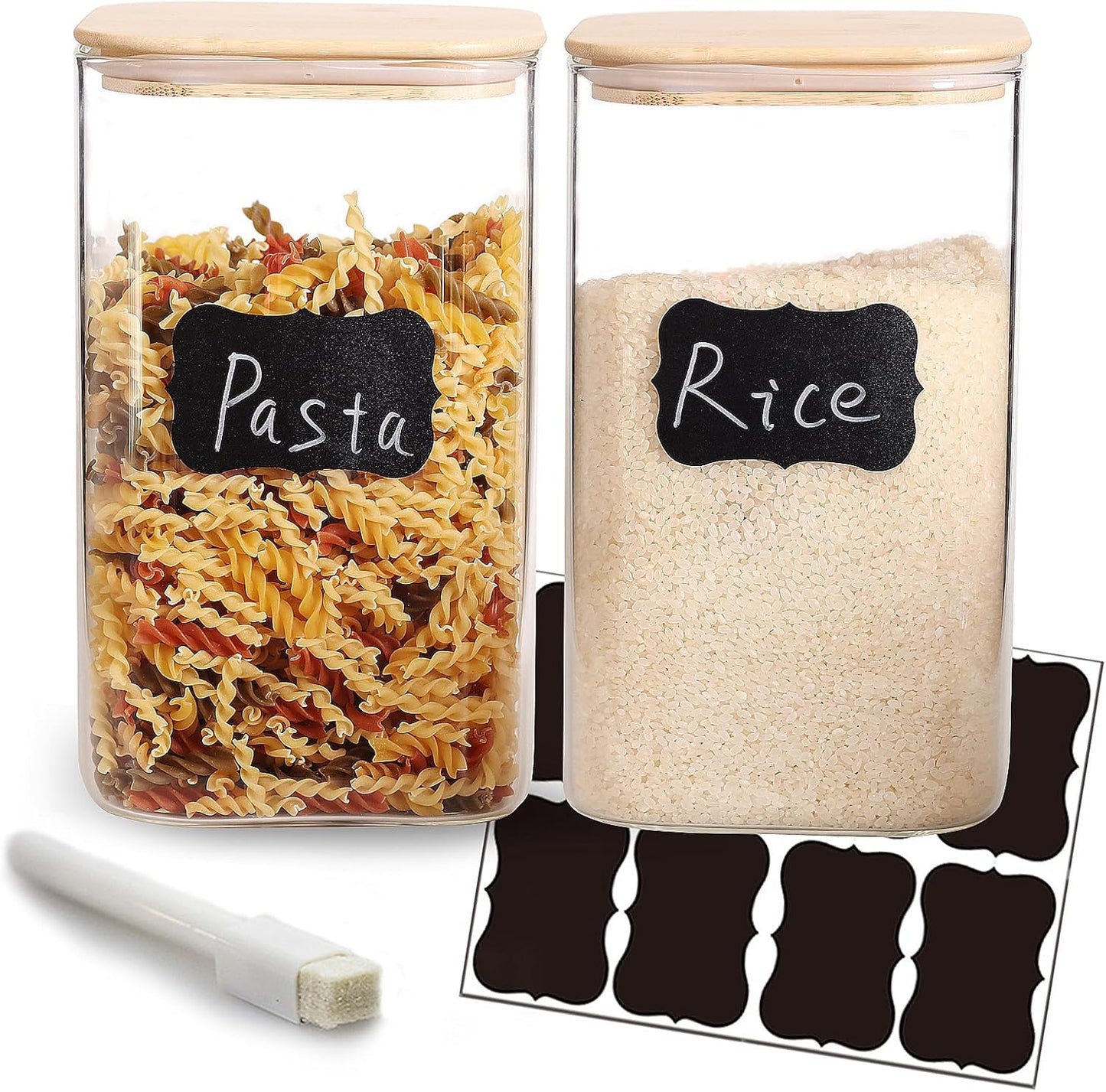 2 Pack 150 oz Glass Food Storage Containers, 1.2 Gallon Glass Flour and Sugar Containers with Airtight Lids, Large Flour Container for Sugar, Ground Coffee, Rice and Dry Food
