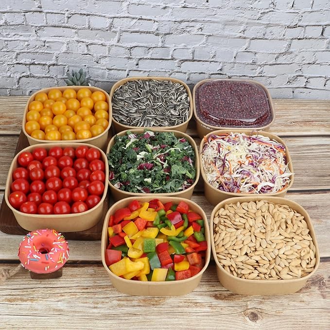 34 oz Disposable Kraft paper bowls with lids,Food containers Soup Bowls Party Supplies Treat Bowls 50 Pack