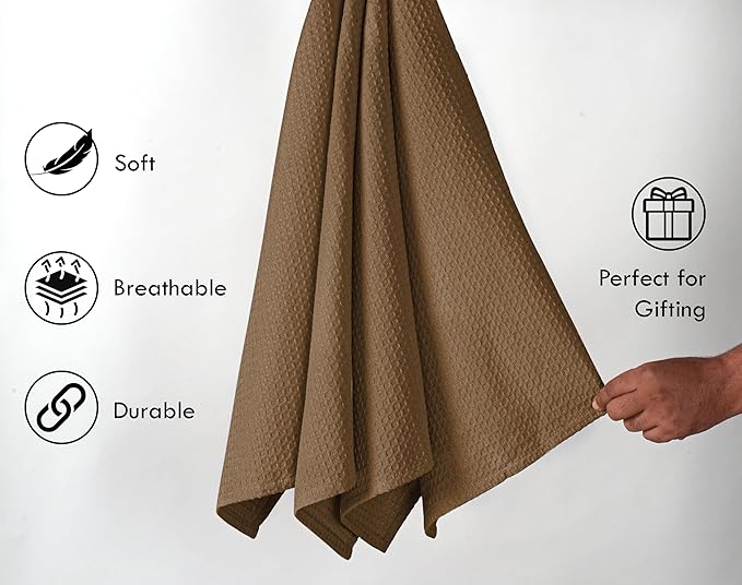 Brown Waffle Dishcloths, 12x12 Inch, Durable, Soft, Absorbent, Quick Drying, 100% Cotton, Reusable, Machine Washable, Ideal for Cleaning, Multipurpose Towels, Set of 12