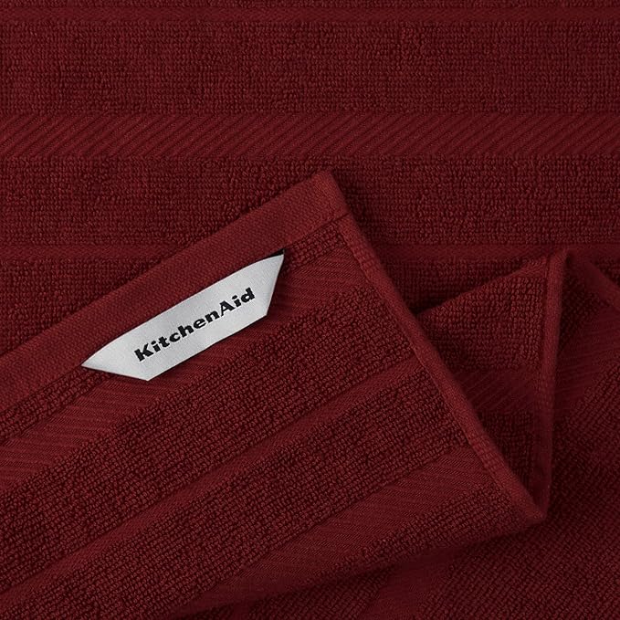 KitchenAid Albany Kitchen Towel 4-Pack Set, Smoked Paprika Red/White, 16"x26"