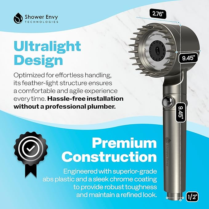 Shower envy Pure X Filtered Shower Head, High Pressure, Multiple Spray Modes, Flow-Pause Lever, Hard Water Purifier