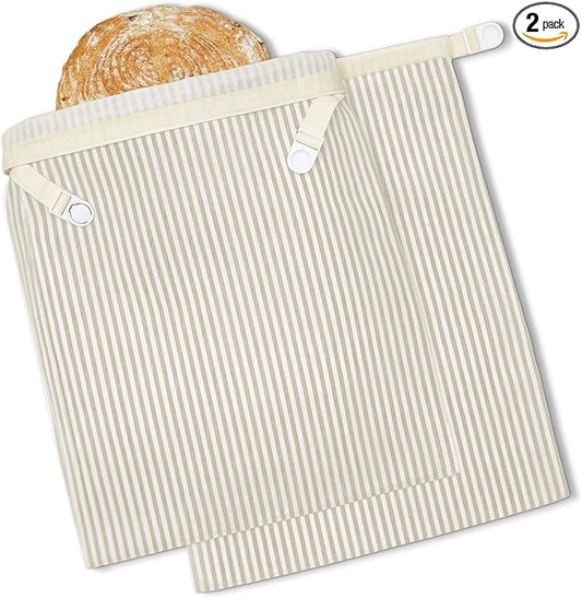 BRONYPRO Beeswax Bread Bags for Homemade Bread Sourdough, 2 Pack Reusable Sourdough Bread Bags, Organic Beeswax & Linen Homemade Bread Storage, Eco-friendly & Long-latsing,Large 17x12.6in,Beige