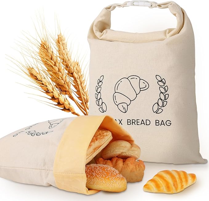 2 Pack Reusable Beeswax Bread Bag for Homemade, XL Sourdough Bread Keeper with Beeswax Lining, 17"×12" Bread Storage for Baking Supplies