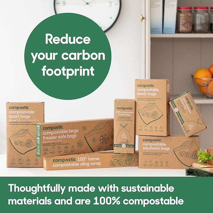 Home Compostable Resealable Sandwich Bags (7"x7"), Microwave & Freezer Safe, Organic Food Storage Container, 30 Count (Pack of 2)