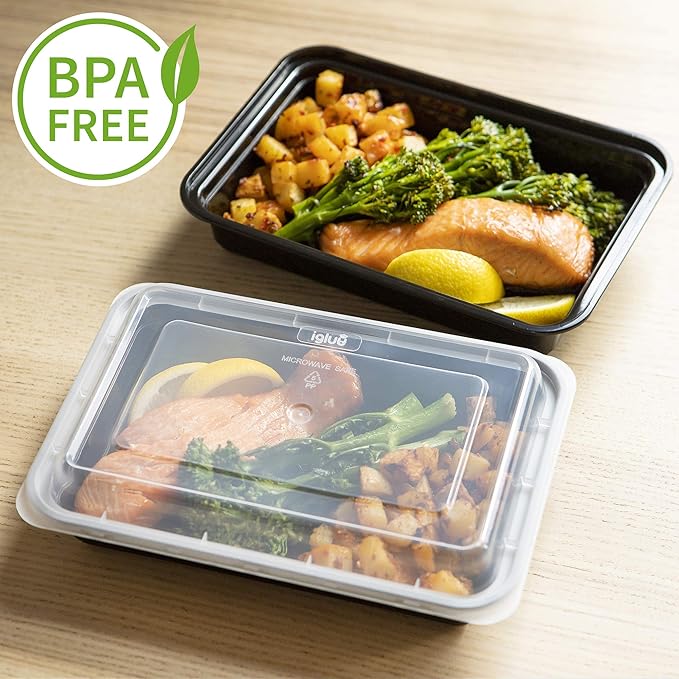 Igluu Meal Prep Containers [30 pack] 1 Compartment with Airtight Lids - Plastic Food Storage Bento Box - BPA Free - Reusable Lunch Boxes - Microwavable, Freezer and Dishwasher Safe (28 oz)