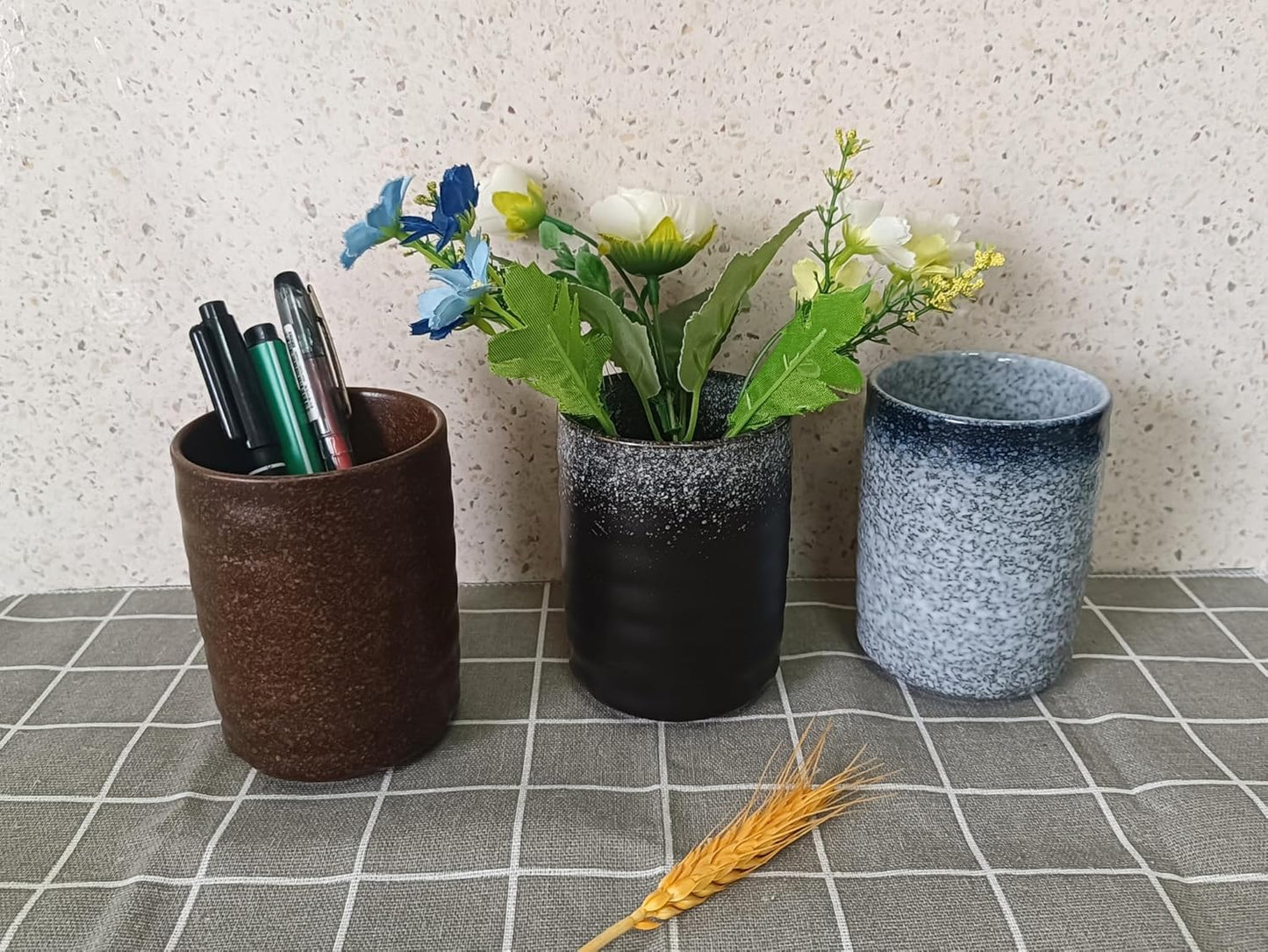 Stoneware Coffee Bar Utensil Holder Tea & Coffee Spoon & Stirrer Holder for Stir Stick Straw Teaspoon Holder Spoon Cup Small Utensil Jar (Stone Blue)