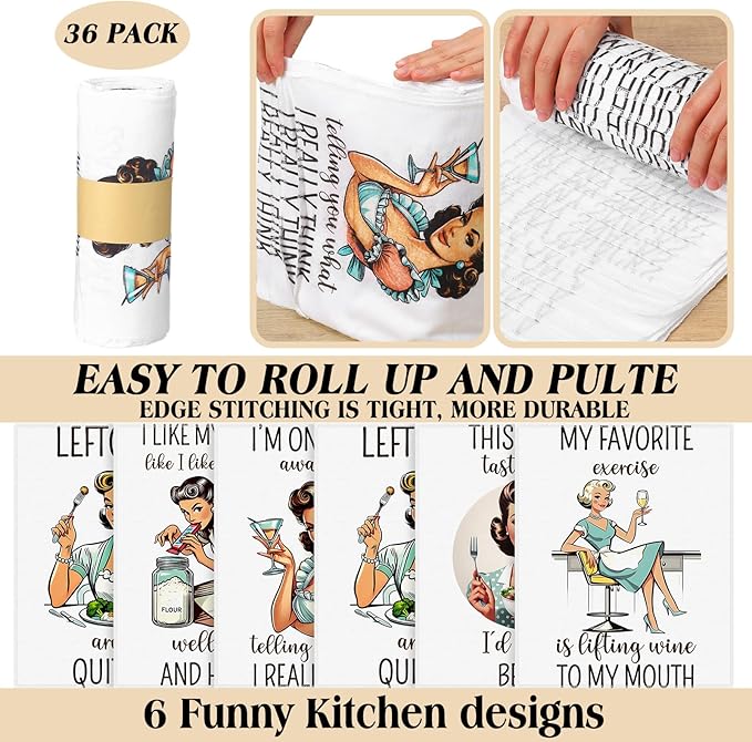 36 Count Reusable Cleaning Cloths Washable Cotton Kitchen Towels(Funny Style,Retro)