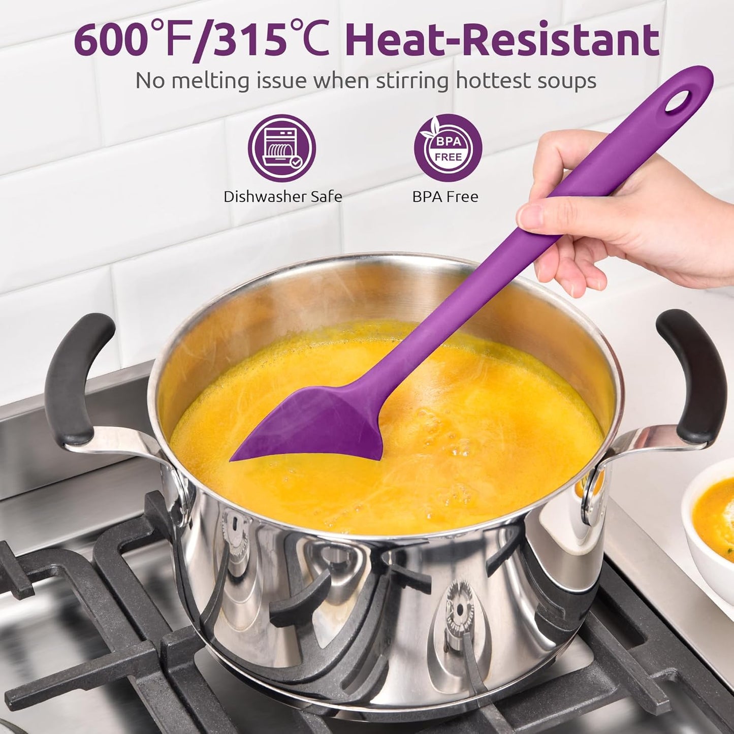 U-Taste Extra-Long 600ºF Heat Resistant Spatula Spoon: 14" Silicone Spoonula Cooking Utensils for Kitchen Use, Non-Stick Scoop Scraper with Soft Edge & Firm Core for Baking, Mixing, Serving (Purple)