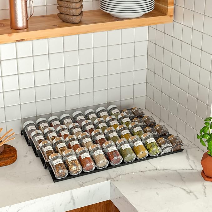 Acrylic Spice Drawer Organizer Rack Adjustable From 12 Inch to 24 Inch Wide, 4 Tier Spice Organizer Shelf for Kitchen Drawer Display, Kitchen Spice Rack Tray for Drawer