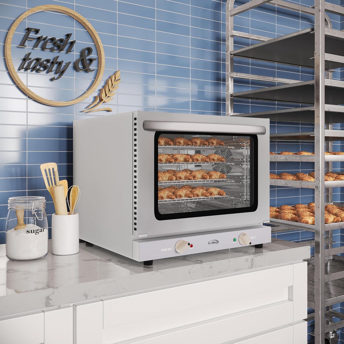 KoolMore 23 in. Countertop Convection Oven for Half-Size Pans with 4 Racks and 2800W of Power in Stainless-Steel - 208/240V, 2.3 cu. ft. ETL Listed (KM-CTCO220-23)