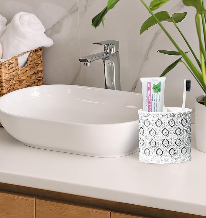 Zahari Home 4pc Monaco Stylish Bathroom Accessories Set Soap and Lotion Dispenser, Tumbler, Tooth Brush Holder and Soap Dish Modern Classic Luxury Contemporary Decor Unique Design Modern Bath Set