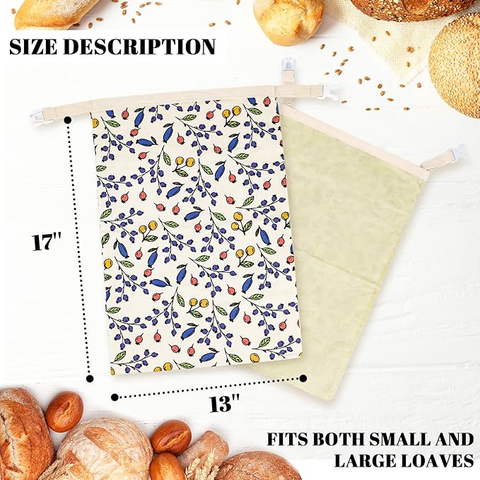 2 Packs Large Cotton Beeswax Bread Bags - 17x13 Inch Reusable Bread Storage Bags,for for Homemade Bread Home Cooks storage Easy Clean(Berry)
