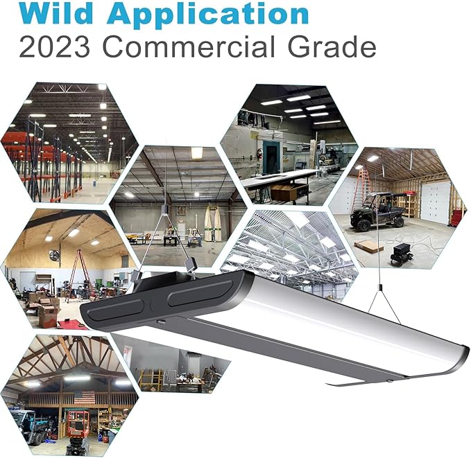 Lightdot 2FT LED High Bay Shop Lights with Flush/Suspended Mount, 150W [Eqv.600W] 5000K 100-277V Commercial Lighting for Garage Workshop - 10-25FT Ceiling, Covers 1500 Sq.ft, UL Complied, 4Pack Black