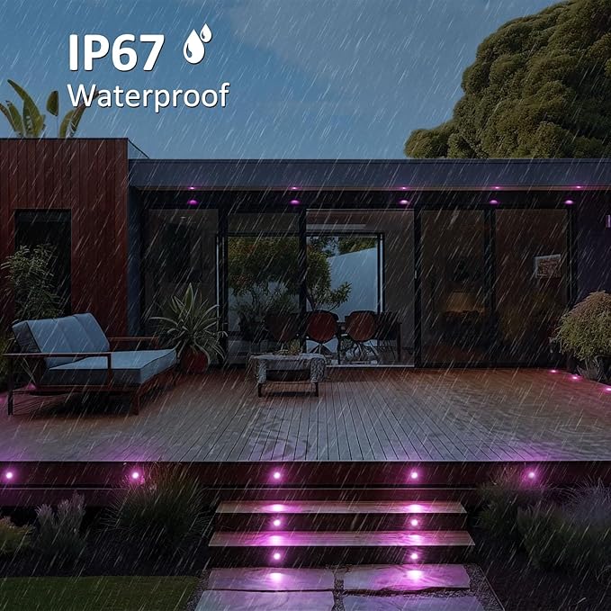 INDARUN Outdoor Deck Lights Waterproof 20 pcs, 12V Low Voltage LED Recessed Deck Lights Φ1.22 RGB Deck Lamp with Remote, Alexa/Google Compatible, Outdoor Step Stair Lights for Floor Landscape Lighting