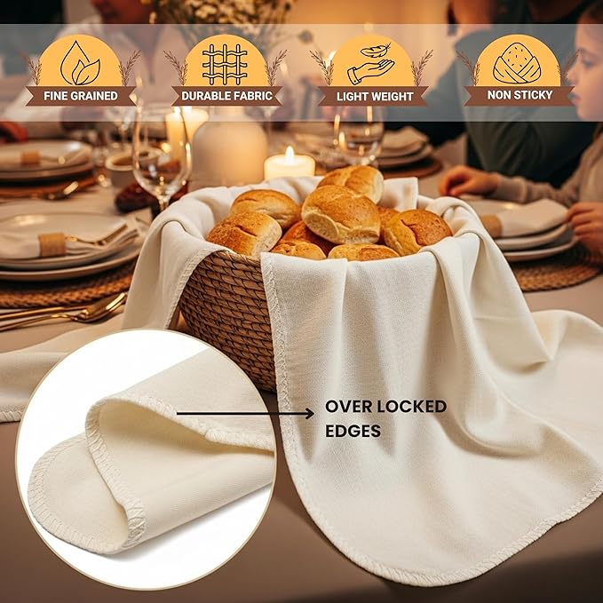 Flour Sack Towels for Bread Dough Proofing – 100% Unbleached Cotton, Thick Reusable Baking Cloth – 28"x28" Large Tea Towels for Baguettes, Ciabatta, Pastries – 3 Pack