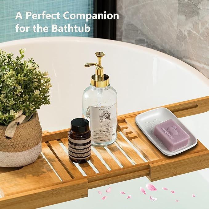 Gomakren Soap Dish for Shower, Ceramic Soap Dishes for Bar Soap Sponge, Shower Soap Holder Saver Tray for Bathroom Kitchen Sink, Easy to Clean, White