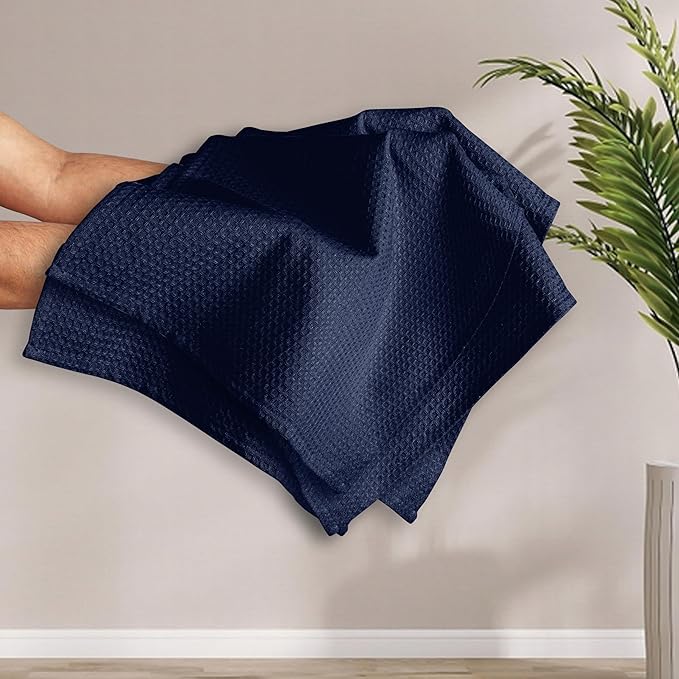Navy Waffle Kitchen Towels, 16"x26", Soft, Absorbent, Durable, Quick Drying, 100% Cotton, Reusable, Machine Washable, Ideal for Cleaning, Multipurpose Dish Towels, Set of 4
