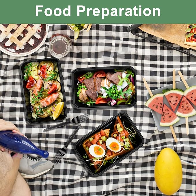 20 Pack (122 Pcs) 38 OZ Disposable Meal Prep Containers Plastic Food Container with Lids for Snack BPA Free, Microwave and Freezer Safe, To Go & Take Out Food Containers with Lids for Microwave Dishes