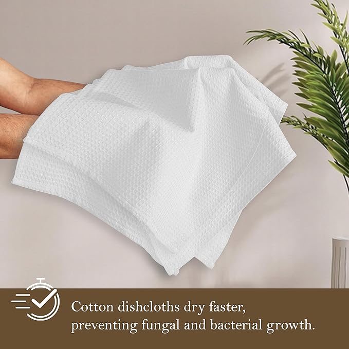 White Waffle Dishcloths, 12"x12", 100% Cotton, Soft, Absorbent, Durable, Quick Drying, Reusable, and Machine Washable, Ideal for Drying Dishes, Cleaning, Multipurpose Towels, Set of 12