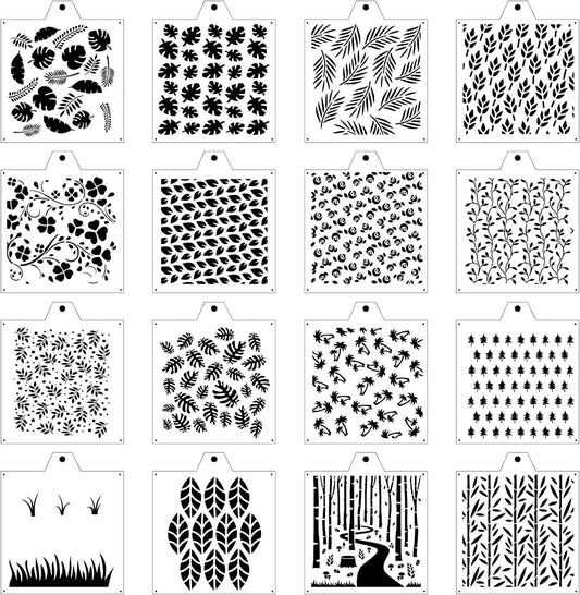 16 Pcs 5.5x5.5in Cookie Stencil Baking Stencils for Royal Icing Cookies, Airbrush Cookies; Sugar Cookie Stencils,Craft Painting Stencil, Stencil Genie Stencils (Leaves)