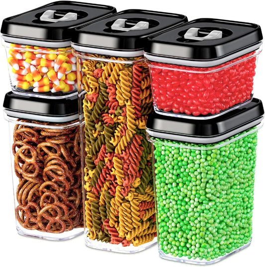 DWËLLZA KITCHEN Airtight Food Storage Containers with Lids - 5 Piece Set - Kitchen Accessories Food Containers - Pantry Organization and Storage - Clear Plastic BPA-Free - Keeps Food Fresh & Dry