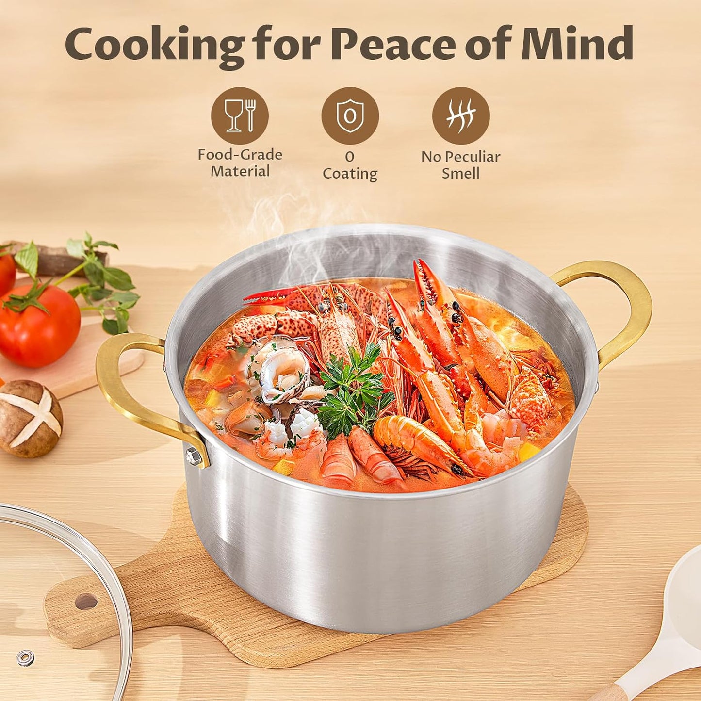 BEZIA 10 Quart Tri-Ply Stainless Steel Stock Pot, Nonstick Stockpot with Sturdy & Double Handle, Even Heating, Induction Cooking Pot for All Stoves, Large Soup Pot for Catering，Groups, Events, Silver