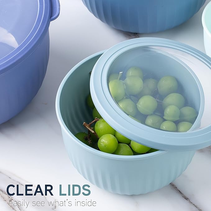 COOK WITH COLOR Prep Bowls with Lids- Wide and Deep Nesting Plastic Small Mixing Bowl Set with Lids, 12 Piece Set - Deep Bowls, Blue