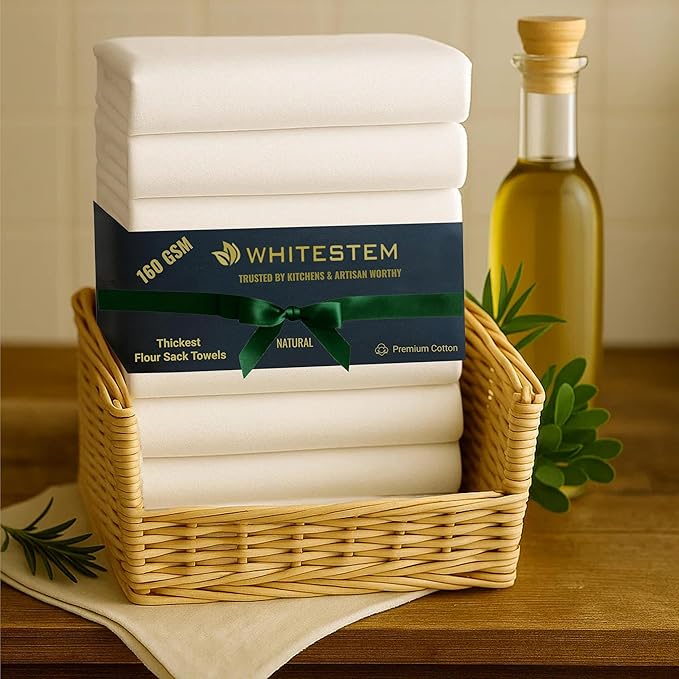 Flour Sack Towels | Tea Towel for Crafts| Kitchen Dish Cotton Blank Towel for Embroidery| Baking Bread Proofing Linen Cover| Thick Absorbent Quick Dry | 12 Pack 15"x25" Natural