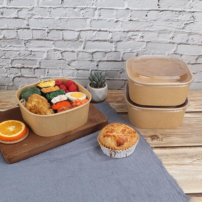40 oz Disposable Kraft paper bowls with lids,Food containers Soup Bowls Party Supplies Treat Bowls 50 Pack