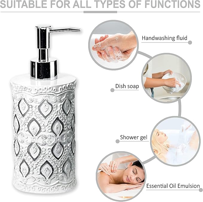 Zahari Home 4pc Monaco Stylish Bathroom Accessories Set Soap and Lotion Dispenser, Tumbler, Tooth Brush Holder and Soap Dish Modern Classic Luxury Contemporary Decor Unique Design Modern Bath Set