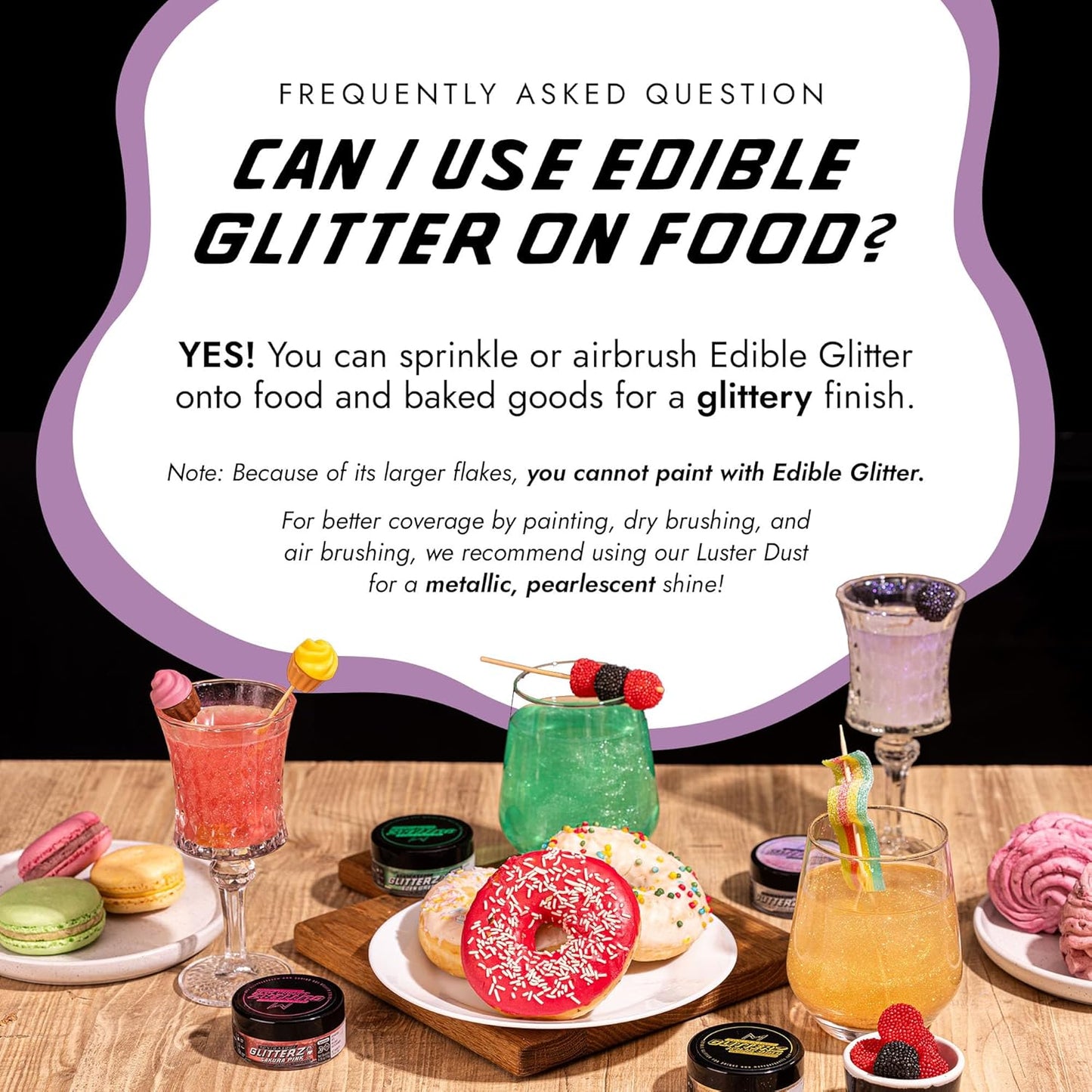 MONÉGASQUE Lavender Purple Edible Glitter for Drinks 10g – Purple Edible Glitter for Cakes & Cocktails – Halloween Cocktail Drink Shimmer – Food Decorating Sprinkles & Cake Decorations Spray Toppers