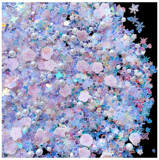 Sequins Holographic Polymer Clay Slices Nail Glitter 3D Holographic Snowflake Shell Butterfly Plum Blossom Nail Sequins Slices Polymer Clay Nail Decals for DIY Nail Decoration (Purple-52)