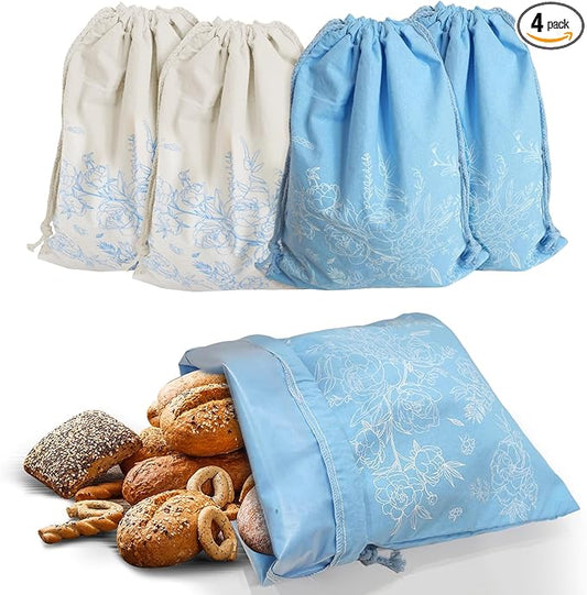 4 Pack Sourdough Bread Bags with Foodgrade TPU Lining, Linen Bread Bags for Homemade Breads, 16x12" Reusable Canvas Breads Bag with Drawstring Natural Large Storage for Fresh Keeping Loaf