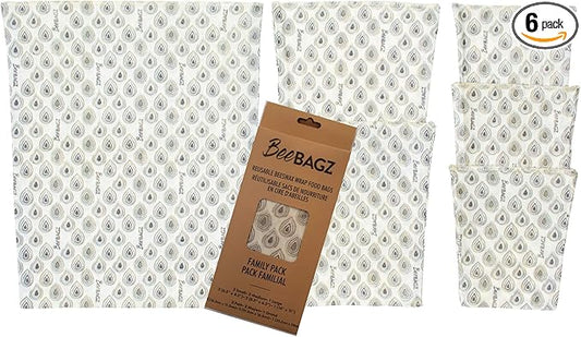 Beeswax Wrap Storage Bag, Reusable Food Storage Bags, Pack of 6, Plastic Free Biodegradable Food Wrap Alternative, Family Pack, 3 Small + 2 Medium + 1 Large, (grey)