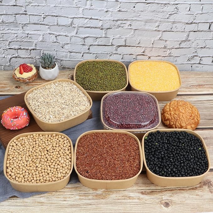 25 oz Disposable Kraft paper bowls with lids,Food containers Soup Bowls Party Supplies Treat Bowls 50 Pack