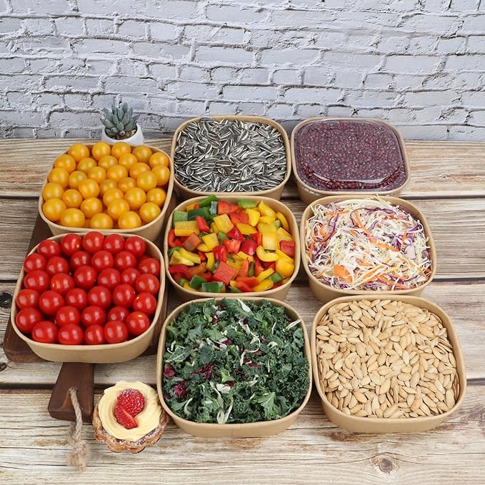 25 oz Disposable Kraft paper bowls with lids,Food containers Soup Bowls Party Supplies Treat Bowls 50 Pack