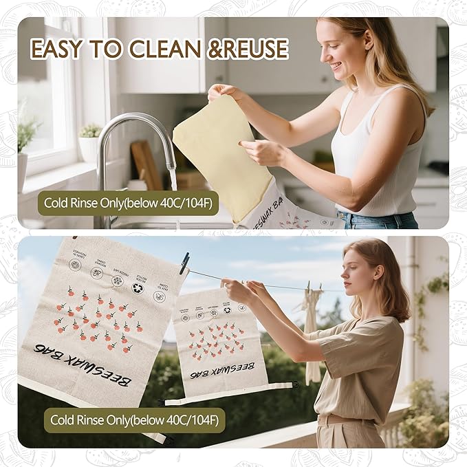 3-Pack Reusable Beeswax Bread Bags for Homemade Bread Sourdough, 2 Natural Beeswax 100% Linen Moisture-proof Lined Storage Bags with Buckle& 1 Bowl Covers –Easy to Clean,Safe,Keeps Bakes Fresh Longer