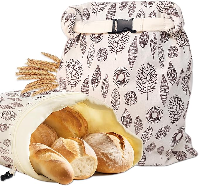 OHIYO Reusable Beeswax Bread Bags for Freezer & Refrigerator, 17"×13" Natural Beeswax-Lined Cotton Storage Bags Airtight Freshness Keeper for Homemade, Bakery Essentials (2 Pack)