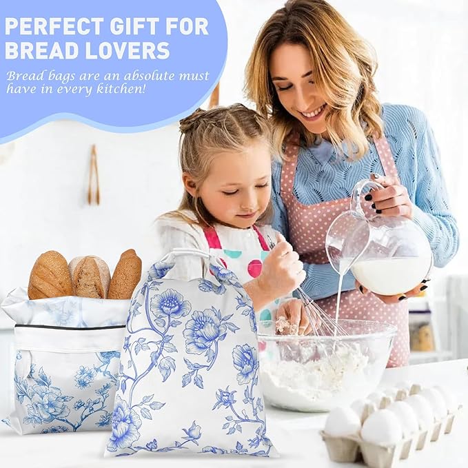 4 Pcs Bread Bags for Homemade Bread 17" x12" Reusable Sourdough Storage Bags with Foodgrade TPU Lining Food Wraps to Keeping Fresh Loaf Fresh Freezer Baker Baking Supplies (Blue)