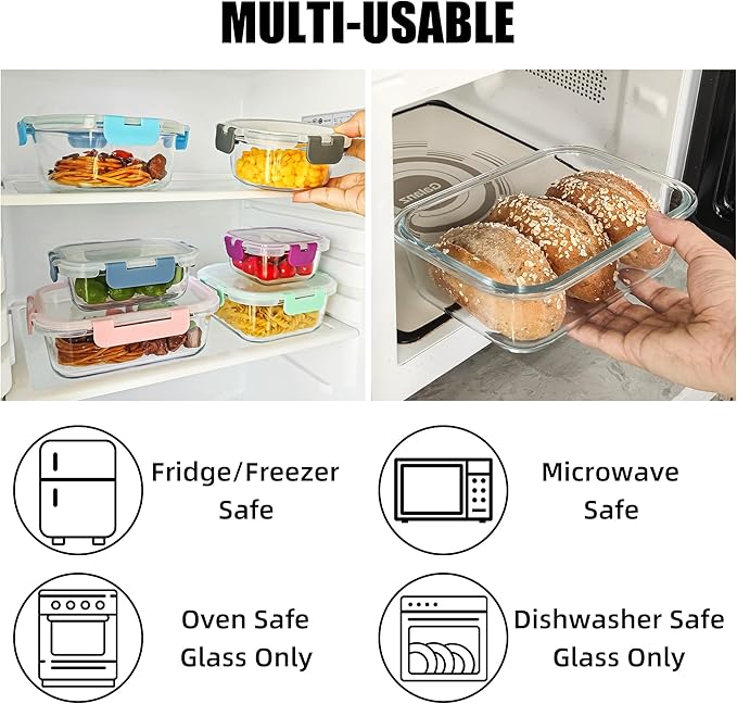 12 Pack Glass Food Storage Containers Set, Glass Meal Prep Containers with Lids, Airtight Lunch Containers, Dishwasher Safe, purple