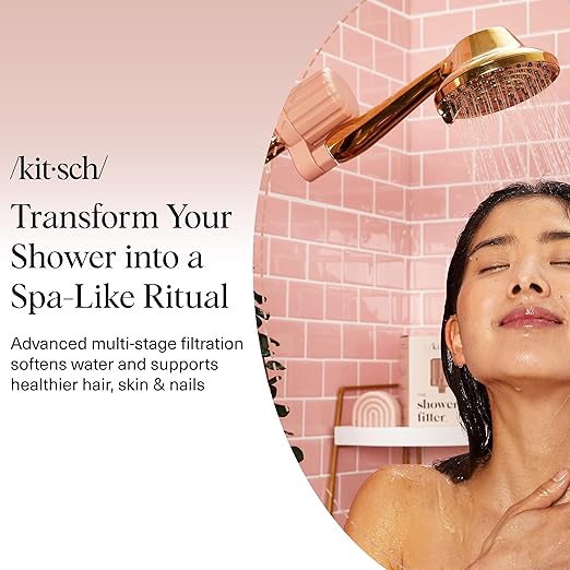 Kitsch Shower Head Filter for Hard Water – Shower Filter with KDF-55 & Calcium Sulfite, Helps Reduce Chlorine & Impurities, Water Softener - Bathroom Accessories for Healthier Hair & Skin - Terracotta