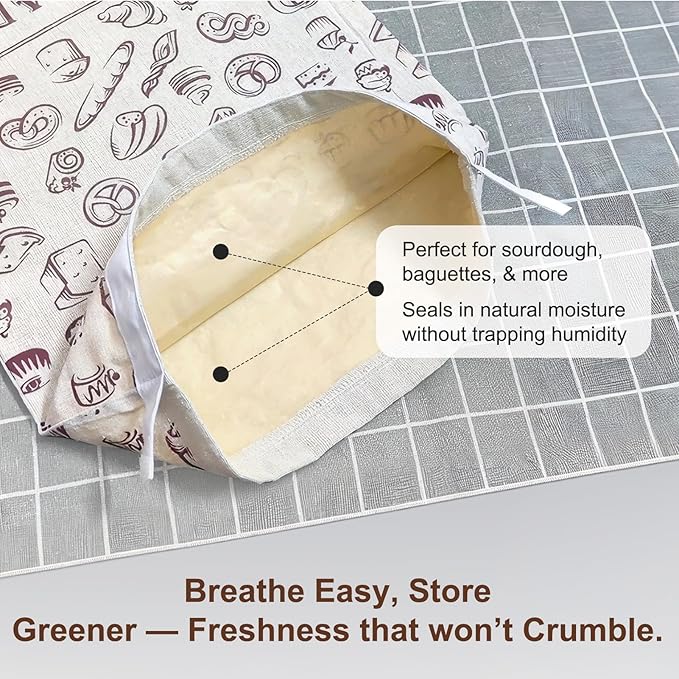 2 Pack Reusable Beeswax Bread Bags for Homemade Sourdough, Kitchen Baking Extra Large 13"x17" Food Storage Fresh Keeping Linen & Beeswax Bread Bags