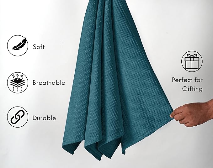 Teal Waffle Dishcloths, 12"x12", Soft, and Absorbent, 100% Cotton, Reusable, Quick Drying, Machine Washable, Ideal for Kitchen Cleaning, Multipurpose Towels for Everyday Use, 12 Pack