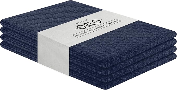 Navy Waffle Kitchen Towels, 16"x26", Soft, Absorbent, Durable, Quick Drying, 100% Cotton, Reusable, Machine Washable, Ideal for Cleaning, Multipurpose Dish Towels, Set of 4
